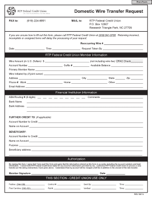 Domestic Wire Transfer Request