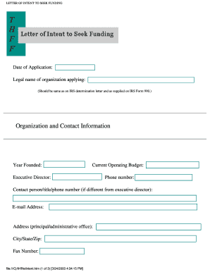 Letter of Intent to Seek Funding