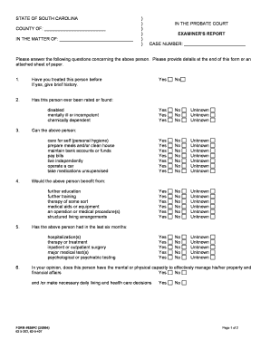 South Carolina Examiner's Report Form