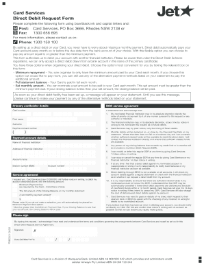 Card Services Direct Debit Request Form - Jetstar