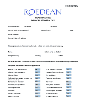 Student Medical Record Form