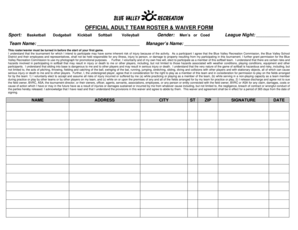 Adult Team Roster and Waiver Form