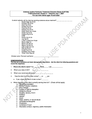 Criminal Justice Kentucky Treatment Outcome Study Form