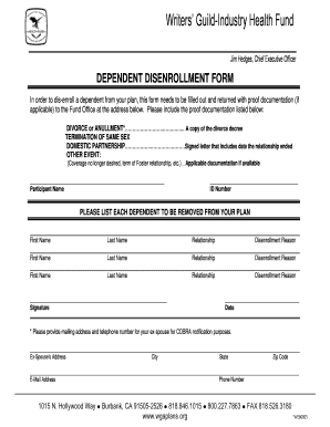 Writers' Guild Dependent Disenrollment Form
