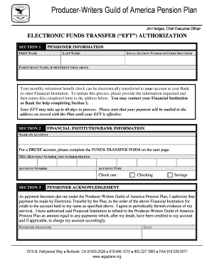 Producer-Writers Guild of America Pension Plan EFT Authorization