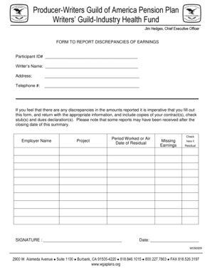 Writers Guild Earnings Discrepancy Form