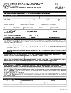 Nevada Primary Care Rate Increase Certification