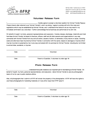Volunteer Release and Photo Release Form