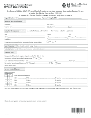 Psychological or Neuropsychological Testing Request Form