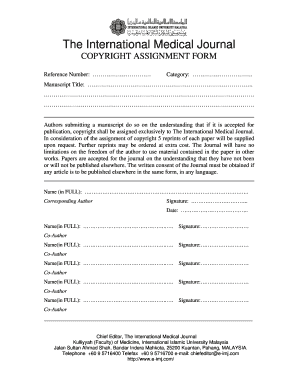 International Medical Journal Copyright Assignment Form