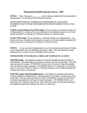 Massachusetts Health Insurance Survey Form