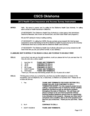Oklahoma Health Care Insurance Survey Instrument