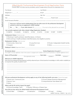 Allied Health Professional Development Fund Application Form