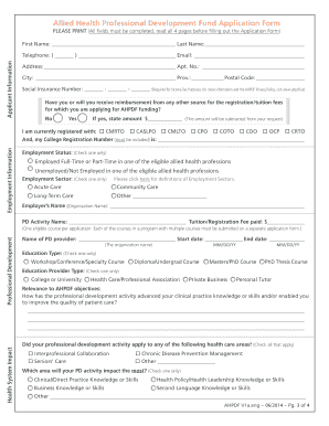 Allied Health Professional Development Fund Application Form