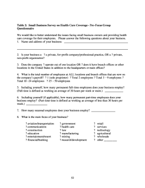 Small Business Health Care Coverage Survey