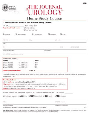 Journal of Urology Home Study Course Enrollment Form