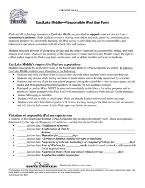 EastLake Middle Responsible iPad Use Form