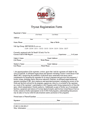 Tryout Registration Form
