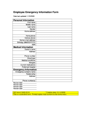 employee emergency information form editable fillable printable employee emergency information form