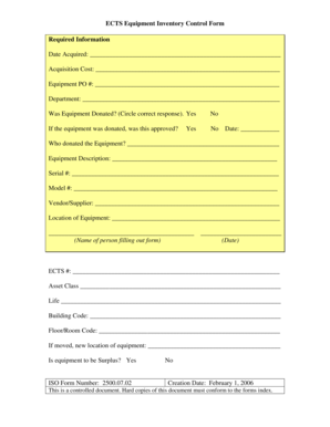 ECTS Equipment Inventory Control Form