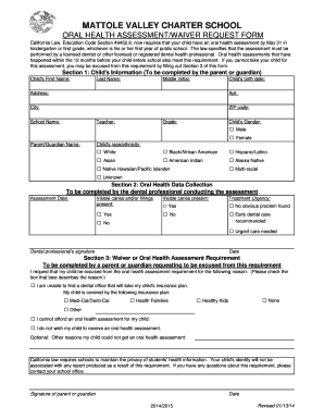 California Oral Health Assessment Waiver Request Form