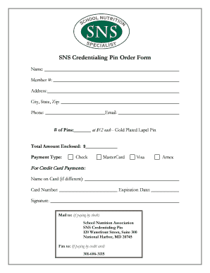 SNS Credentialing Pin Order Form