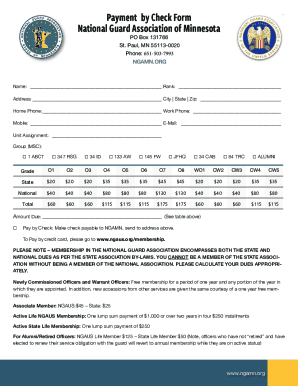 National Guard Association of Minnesota Membership Payment Form