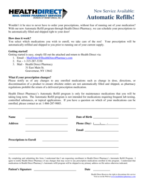 Health Direct Pharmacy Automatic Refill Enrollment Form