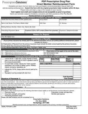 PDP Prescription Drug Plan Reimbursement Form