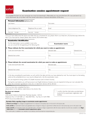 Examination Session Appointment Request