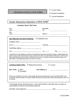 Insurance Account Change/Cancellation Form