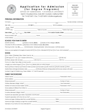 Evangelia University Admission Application