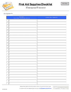 First Aid Supplies Checklist