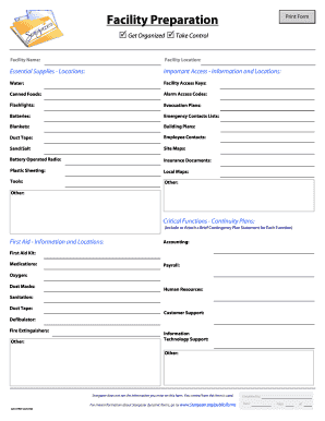 Facility Preparation Form