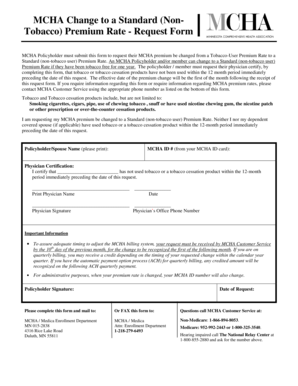MCHA Tobacco Premium Rate Change Request Form