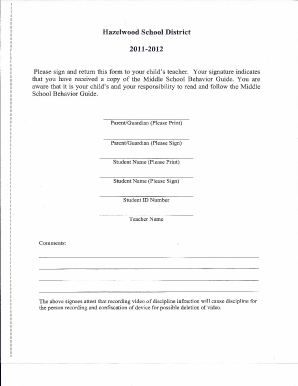 Hazelwood School District Behavior Guide Acknowledgment Form