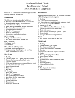 Hazelwood School District School Supply List