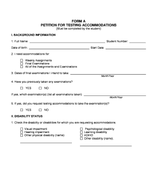 Petition for Testing Accommodations