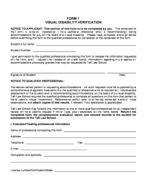 Visual Disability Verification Form