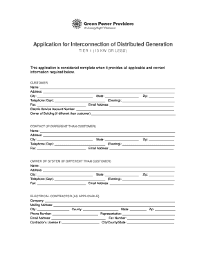 Application for Interconnection of Distributed Generation