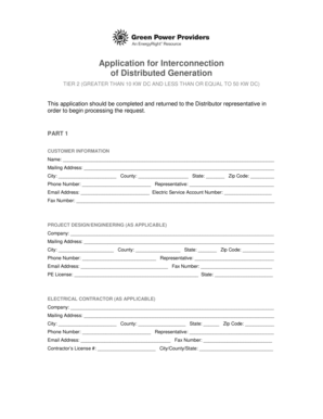 Application for Interconnection of Distributed Generation Tier 2