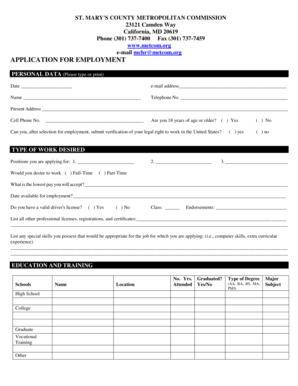 St. Mary's County Employment Application