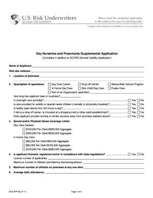 Day Nurseries and Preschools Supplemental Application