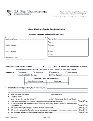 Liquor Liability Special Event Application