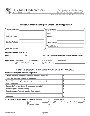 General Contractors/Developers General Liability Application