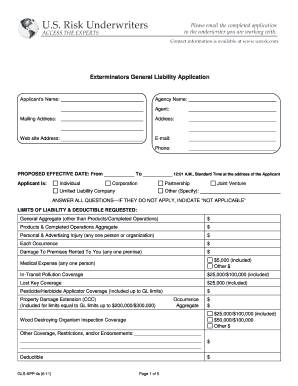 Exterminators General Liability Application
