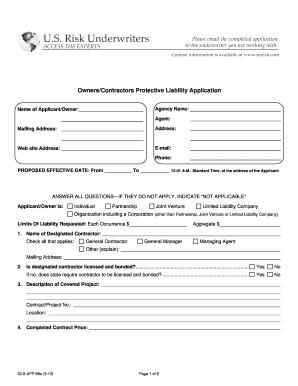 Owners/Contractors Protective Liability Application
