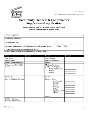 Event Party Planners Insurance Application