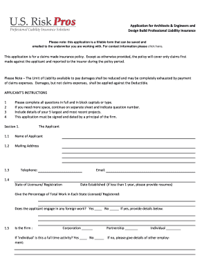 Architects & Engineers Professional Liability Insurance Application