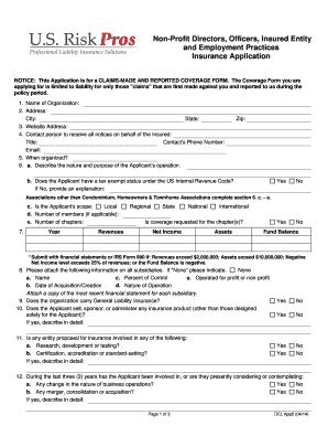 Non-Profit Directors and Officers Insurance Application